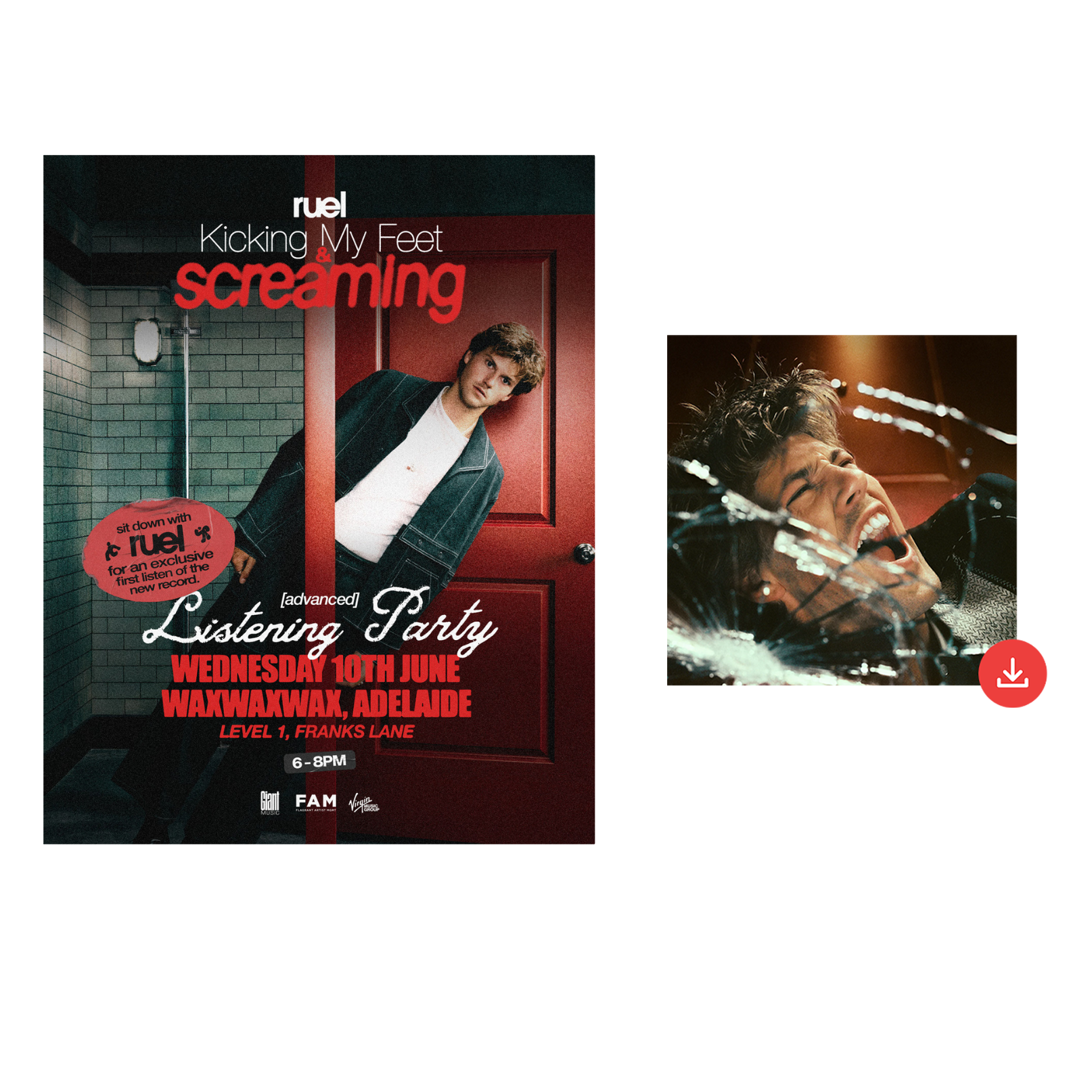 ADELAIDE TICKET + POSTER + KICKING MY FEET & SCREAMING DIGITAL DOWNLOAD